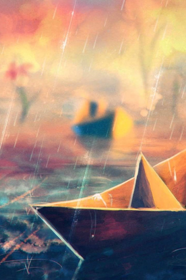 Бумажный кораблик под дождем, рисунок