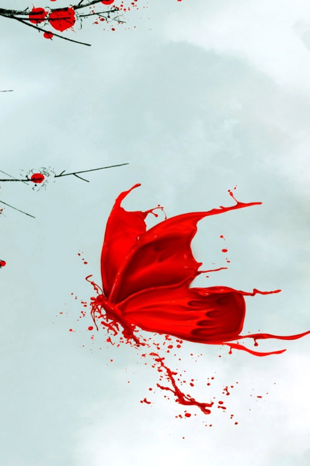 Красная бабочка, японский рисунок