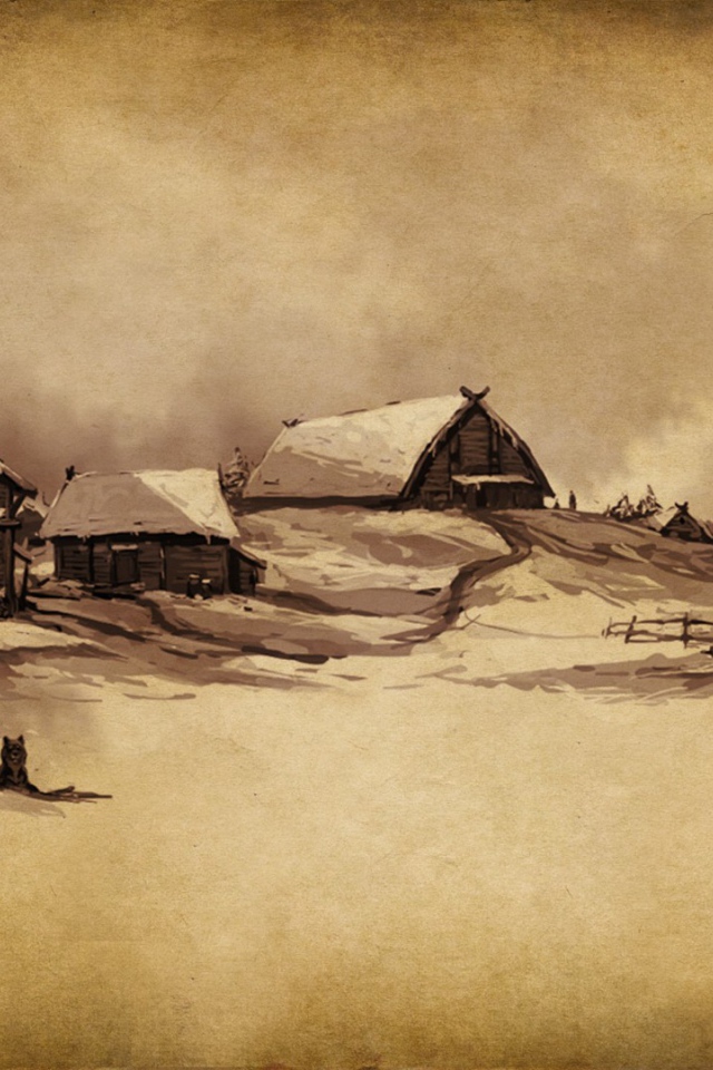 Деревенский пейзаж, рисунок