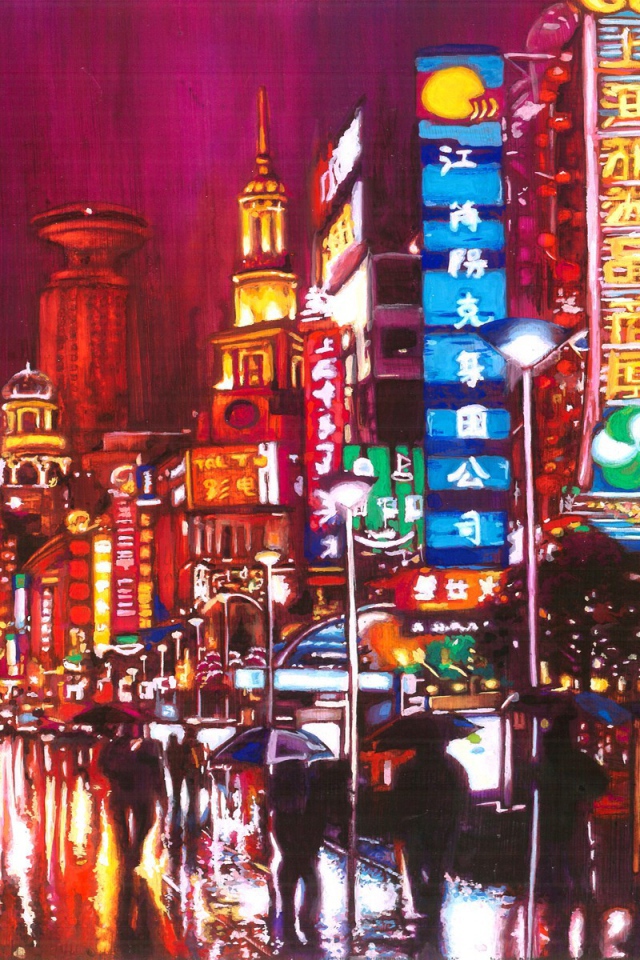 Город Шанхай на картине художника