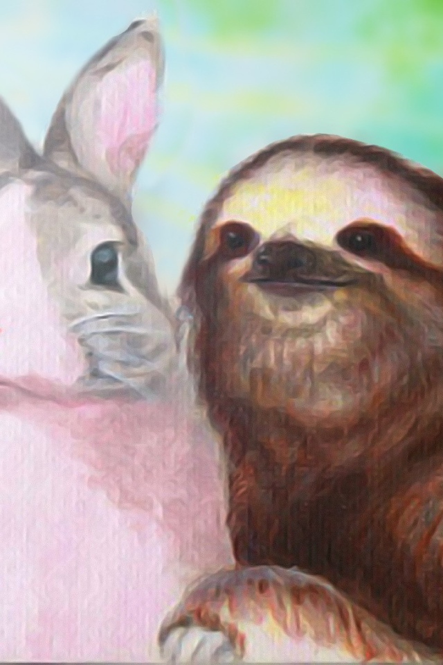 Ленивец обнимает кролика