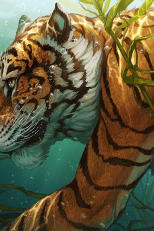 Тигр охотится на рыб
