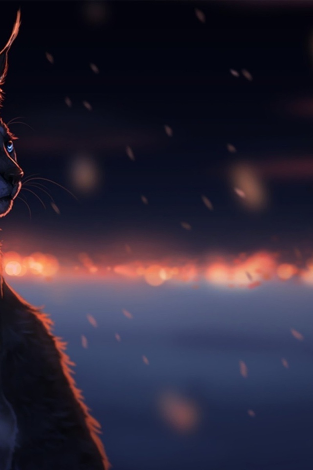 Дикий кот во время снегопада, рисунок