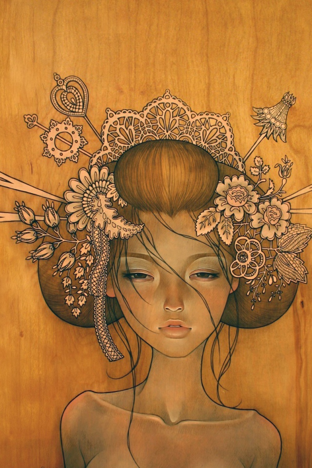 Девушка нарисованная на деревянной поверхности
