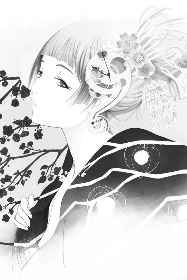 Японская девушка на рисунке карандашом