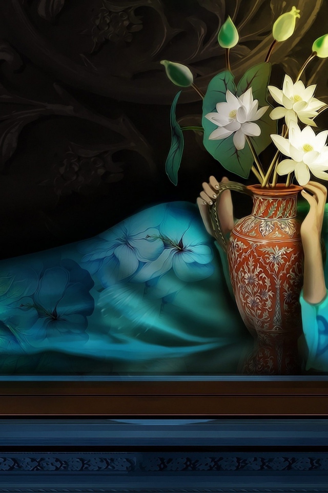 Девушка спит в обнимку с вазой