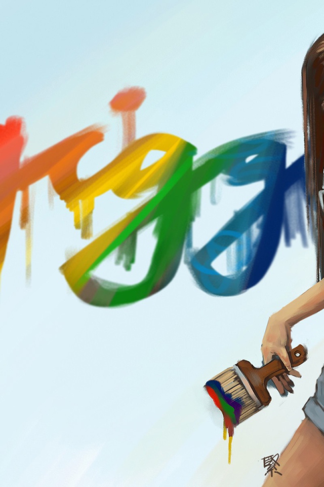 Девушка рисует красками на стене