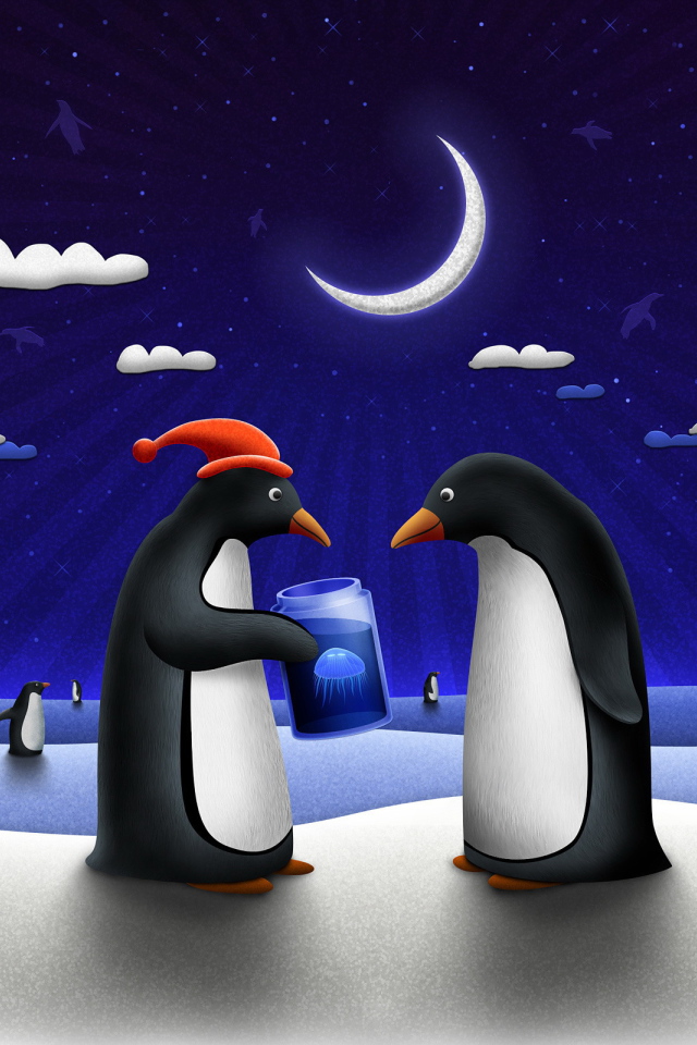 Пингвин дарит медузу