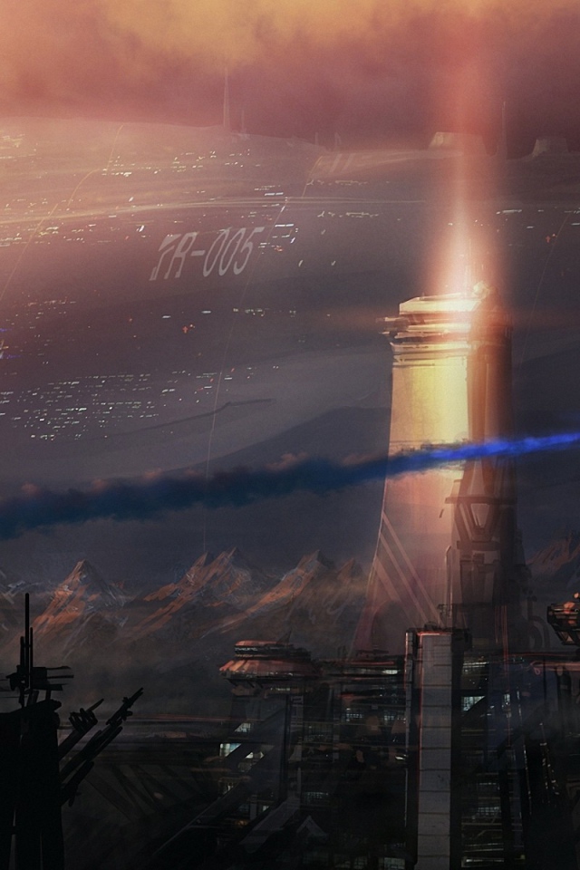 Огромный космический корабль над горами