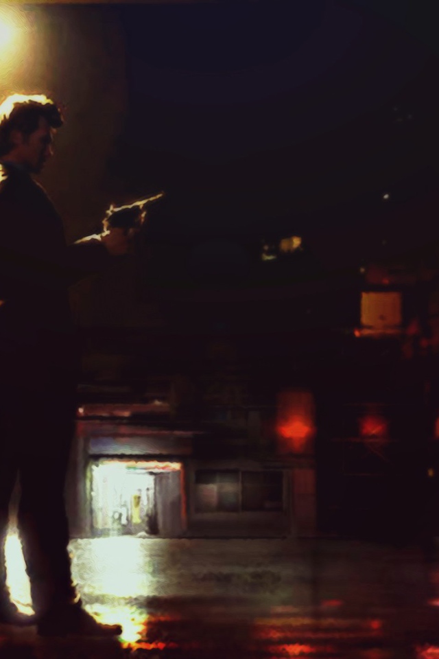 Мужчина с пистолетом на ночной улице