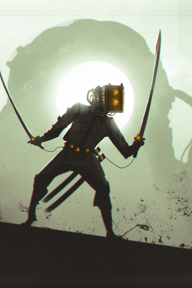 Мужчина с катанами, киберпанк