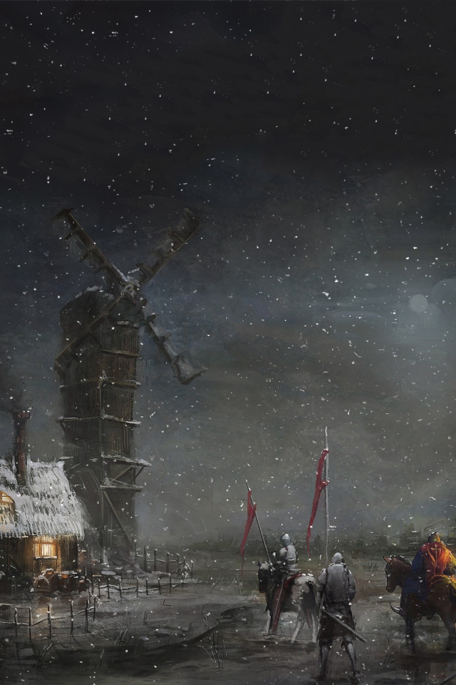 Отряд солдат у ветряной мельницы