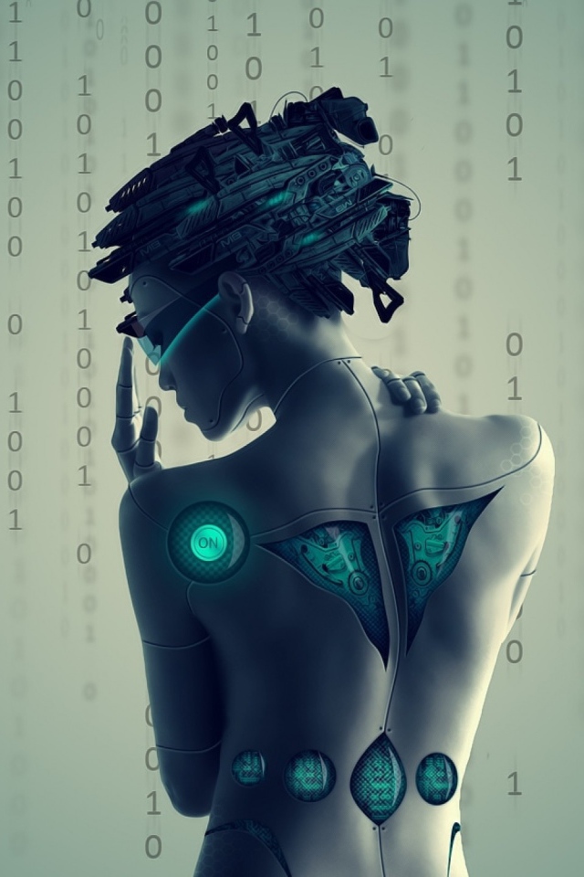 Девушка андроид на цифровом фоне
