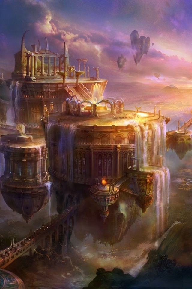 Искусственные водопады в фэнтези городе