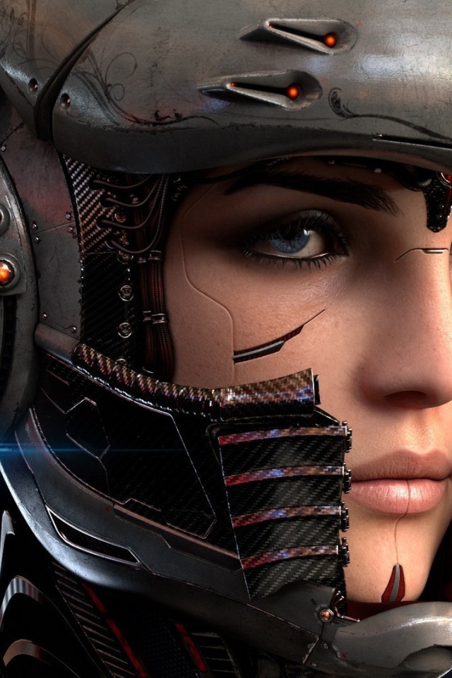 Голубоглазая девушка киборг в шлеме