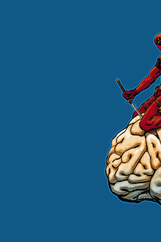 Дэдпул на мозге, голубой фон