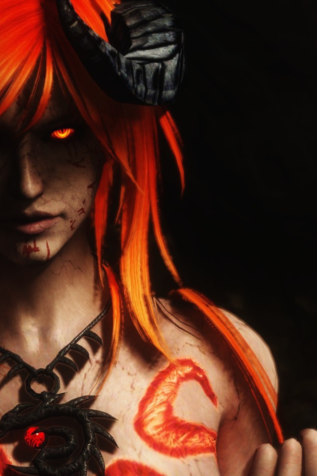 Девушка демон с оранжевыми волосами