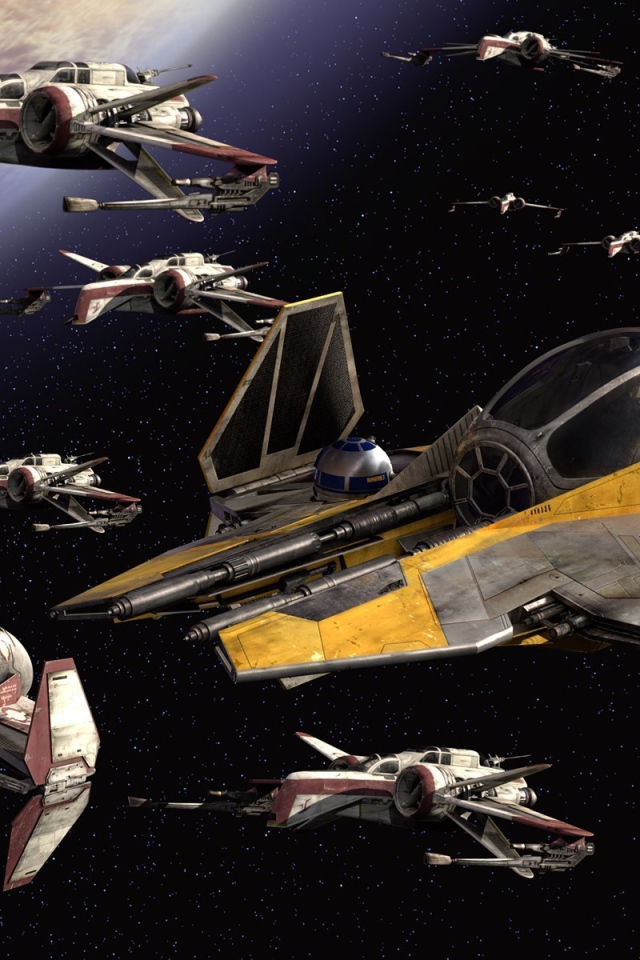 Отряд кораблей у планеты в Звездных войнах