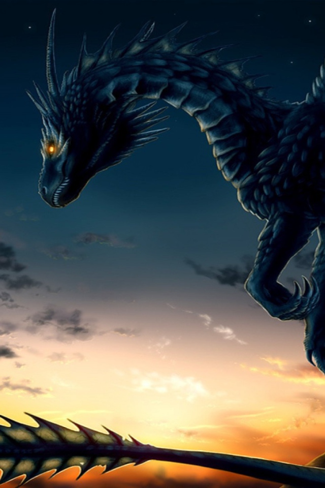 Дракон на фоне заката