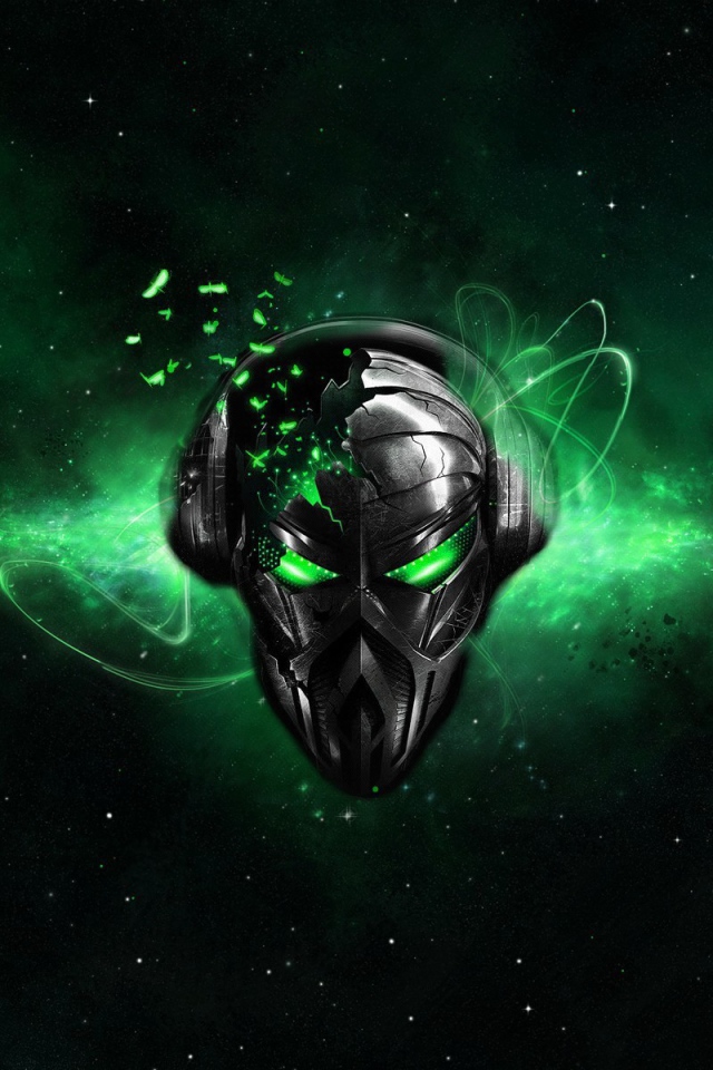 Лицо пришельца на фоне зеленых звезд