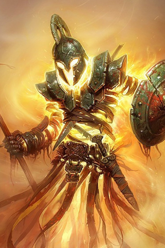 Огненный воин в греческих доспехах