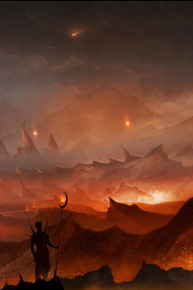 Огненный шар над скалами, фэнтези