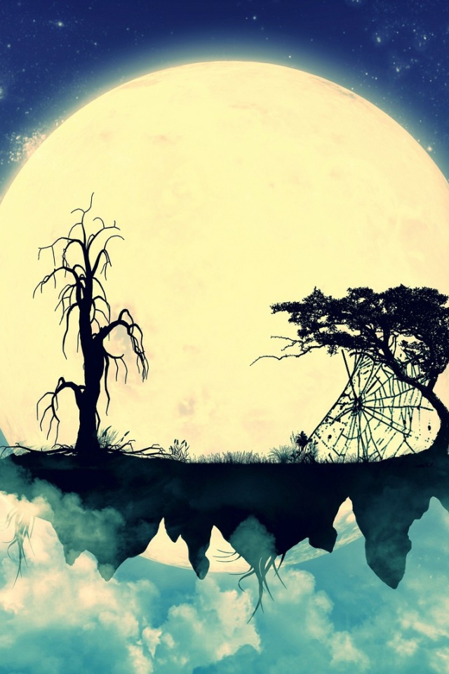 Парящий остров на фоне Луны