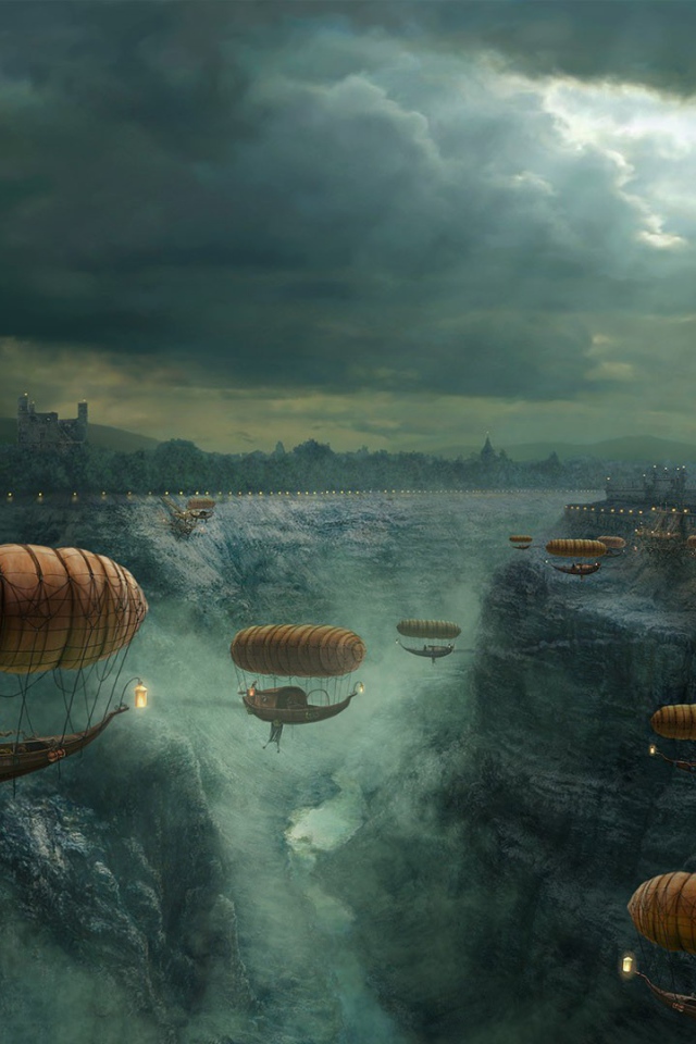 Полеты на дирижаблях над обмелевшей рекой