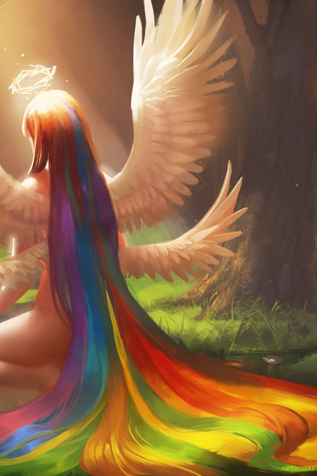 Лесная фея с радужными волосами