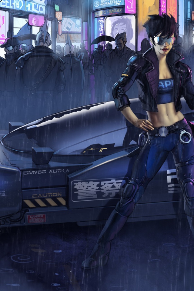 Девушка полицейский, киберпанк