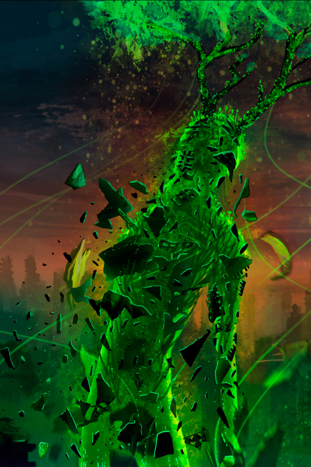 Зеленый персонаж фентези Атом