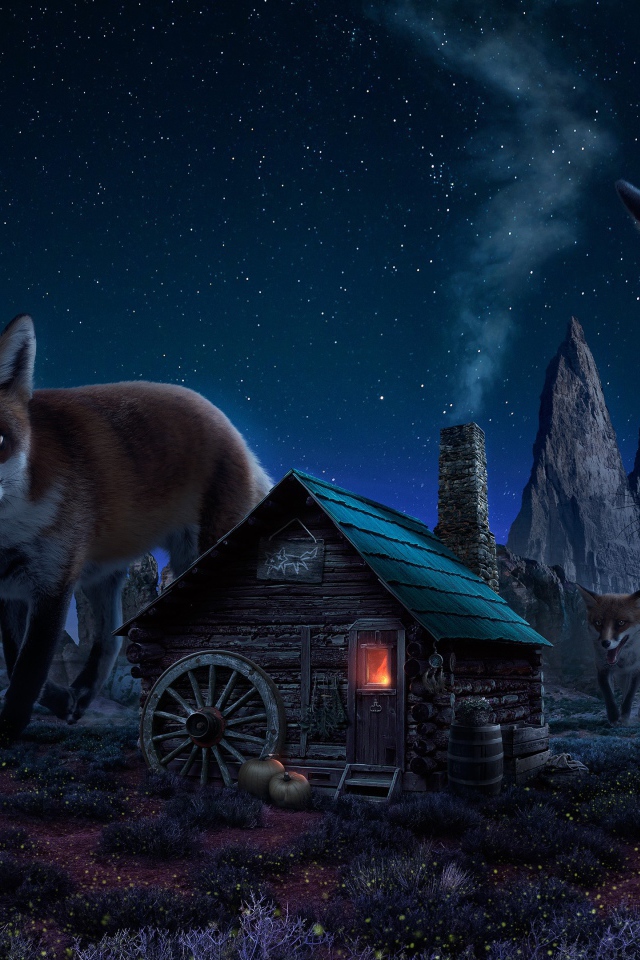 Огромные лисы в деревушке