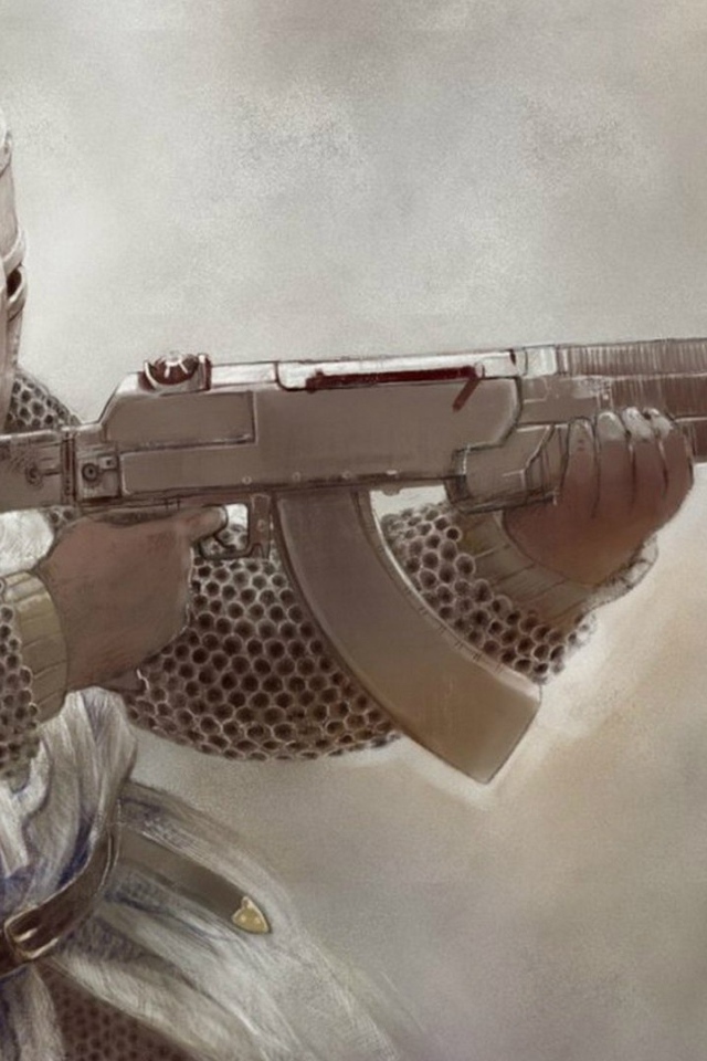 Рыцарь с автоматом в руках