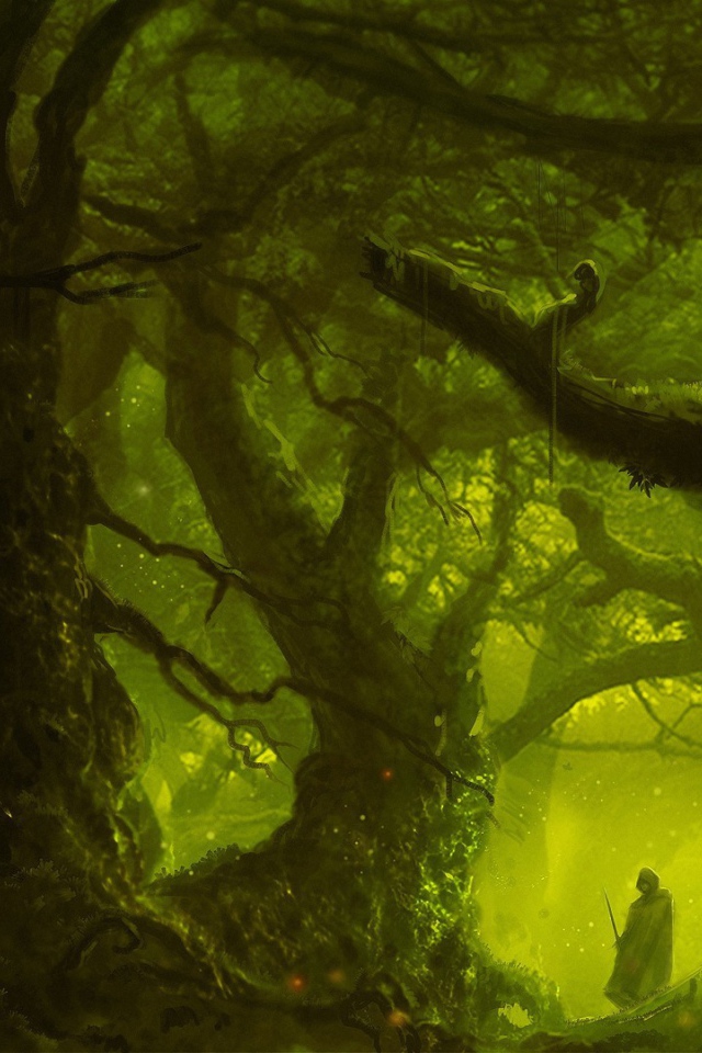 Магический лес в зеленой мгле