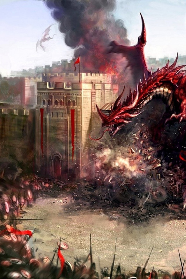 Красный дракон рушит крепостную стену