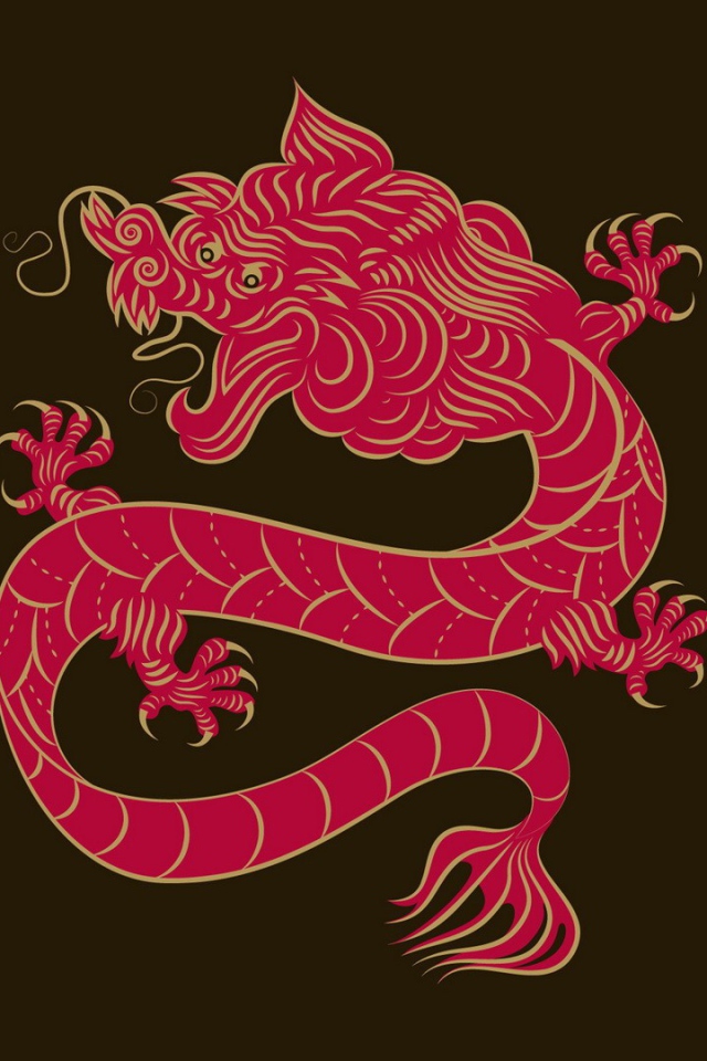 Красный дракон на коричневом фоне