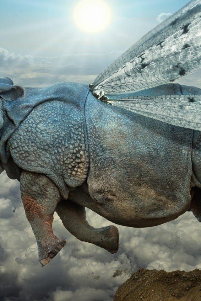 Носорог с крыльями стрекозы