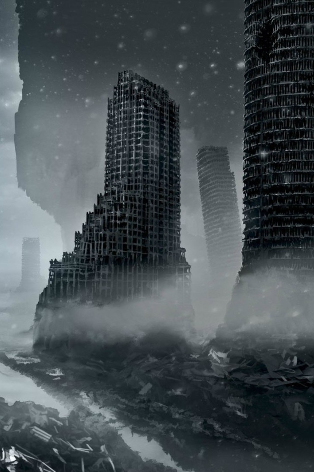 Руины небоскребов после бомбардировки