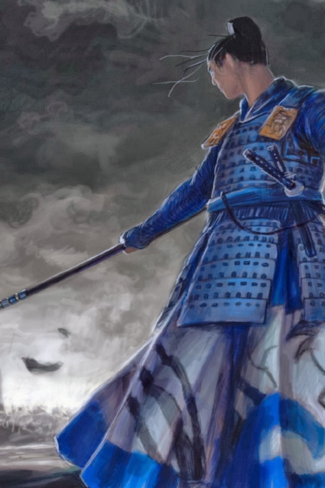 Самурай в синей одежде