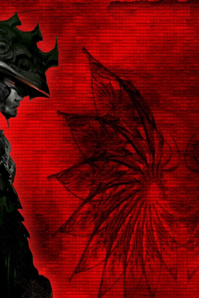 Самурай в доспехах на красном фоне