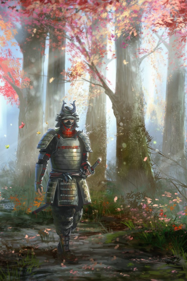 Самурай идет в лесу