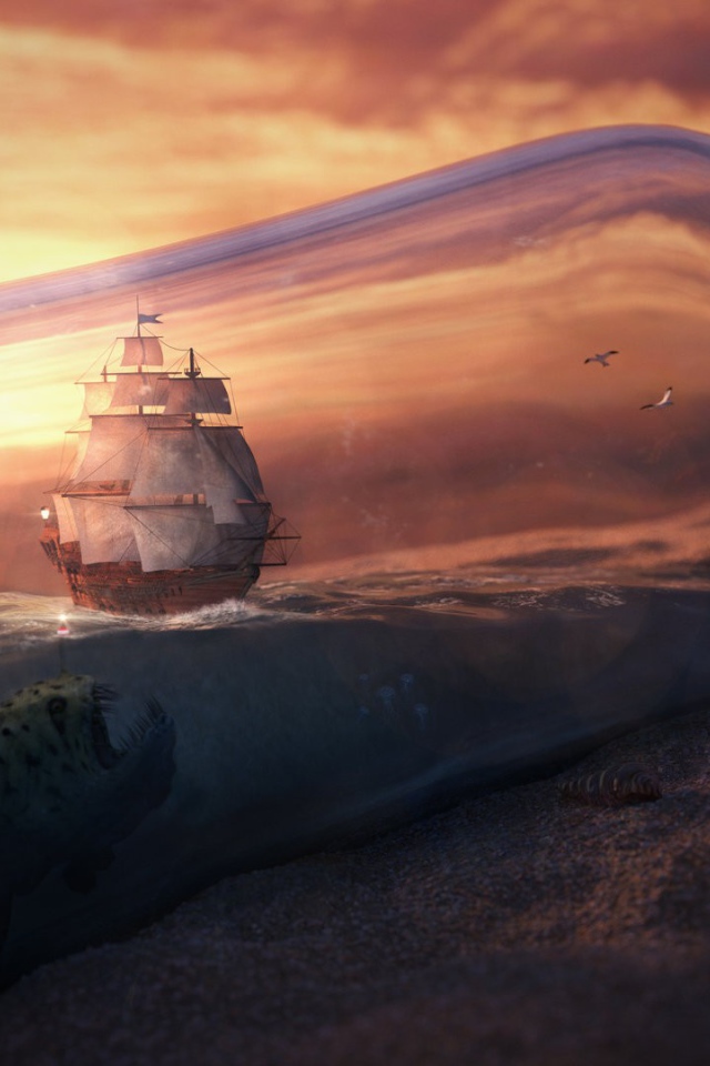 Морское чудовище и корабль в бутылке