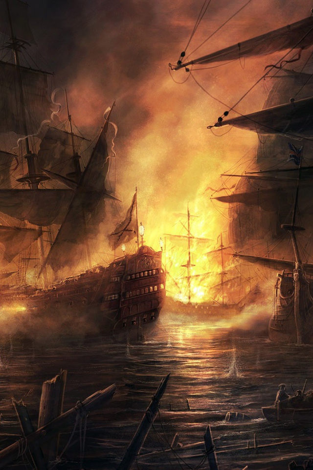 Корабли в дыму и огне