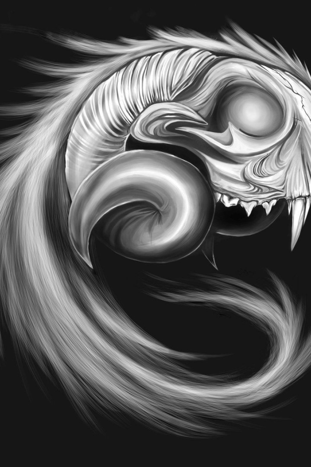 Череп сказочного животного, серый фон