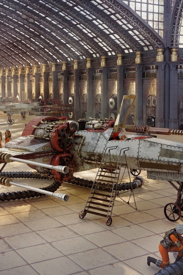 Космический истребитель в ремонтном ангаре