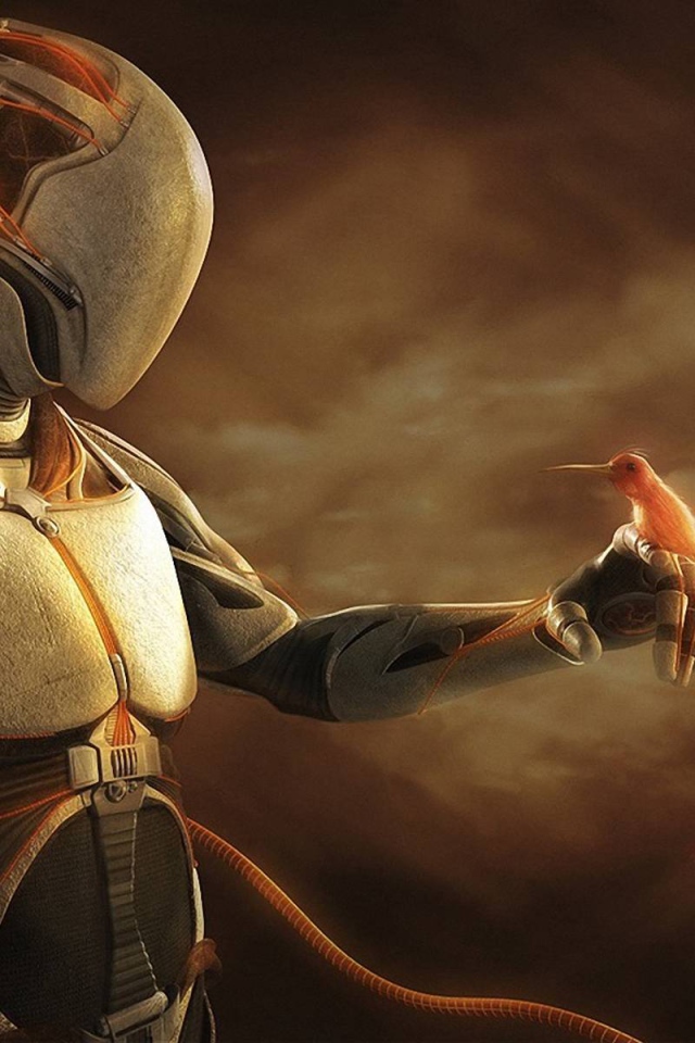 Птица на руке робота пришельца