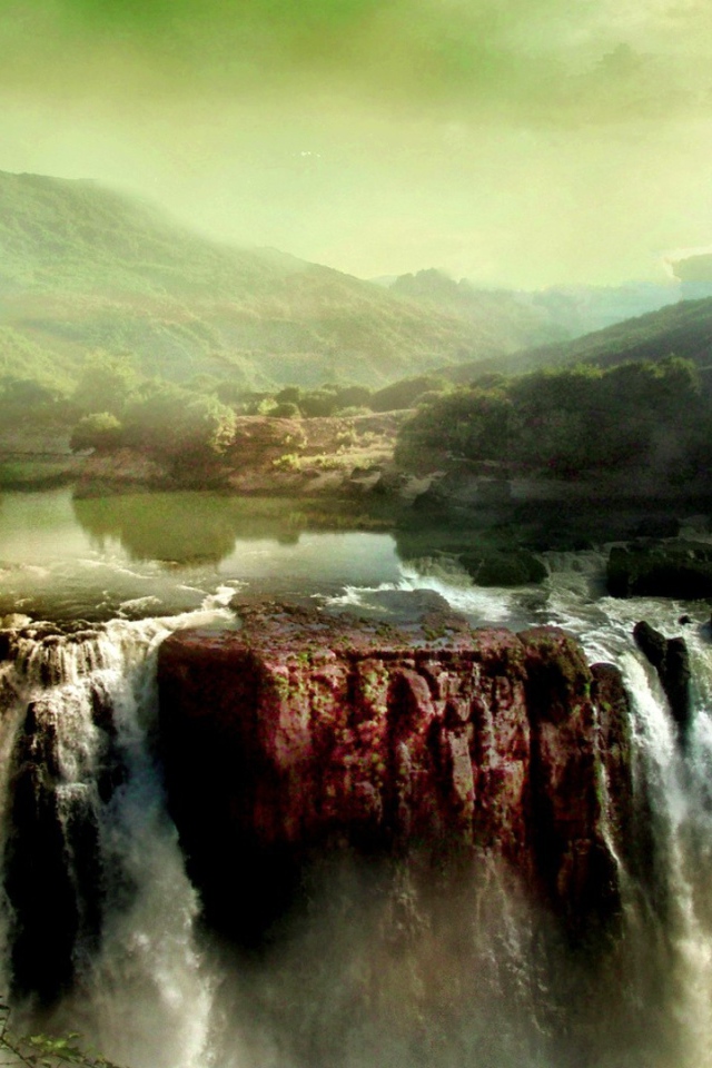 Замок на скале над водопадом