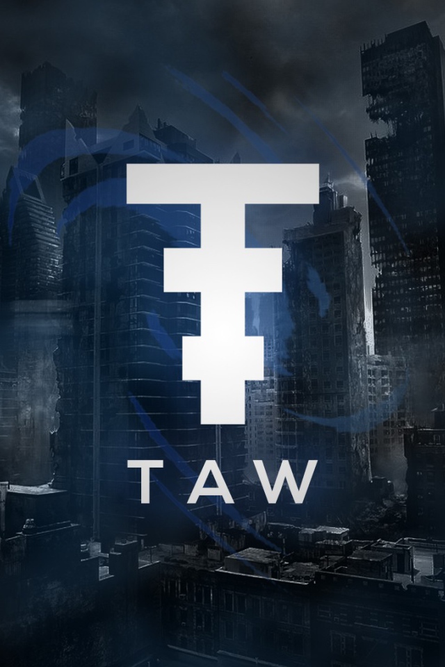 Логотип на фоне разрушенного мегаполиса