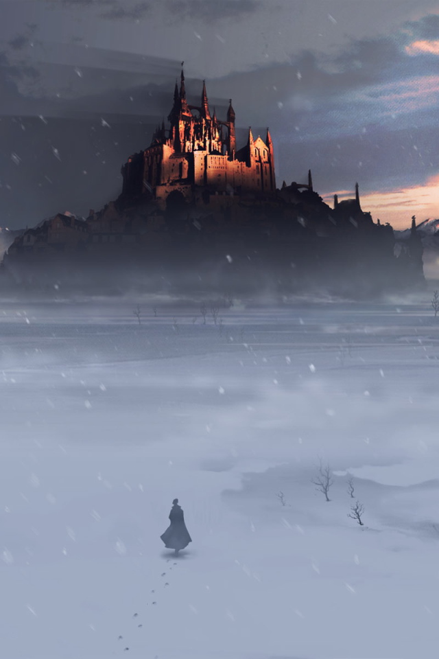 Человек идет по пустыне к городу