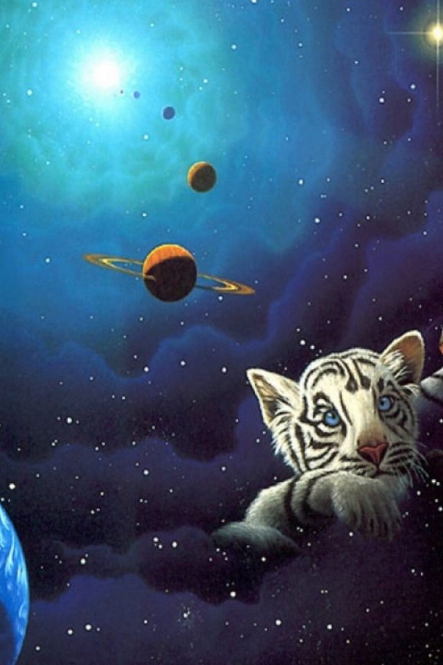 Две белых тигренка в космосе